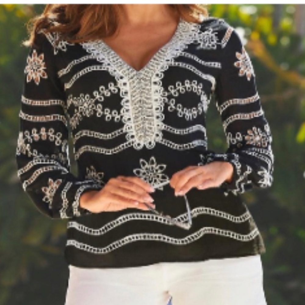 Boston Proper Tunic Eyelet Embellished Top Size Small